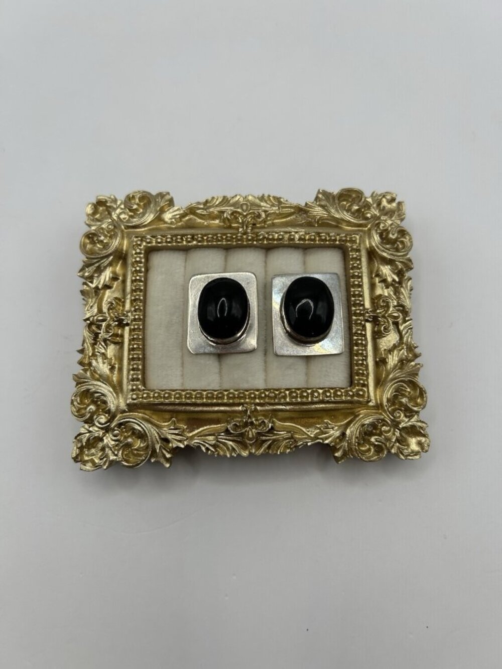 Vintage Mexico 925 Sterling Silver Black Onyx Square Stud Earrings ATI Boho Gift
